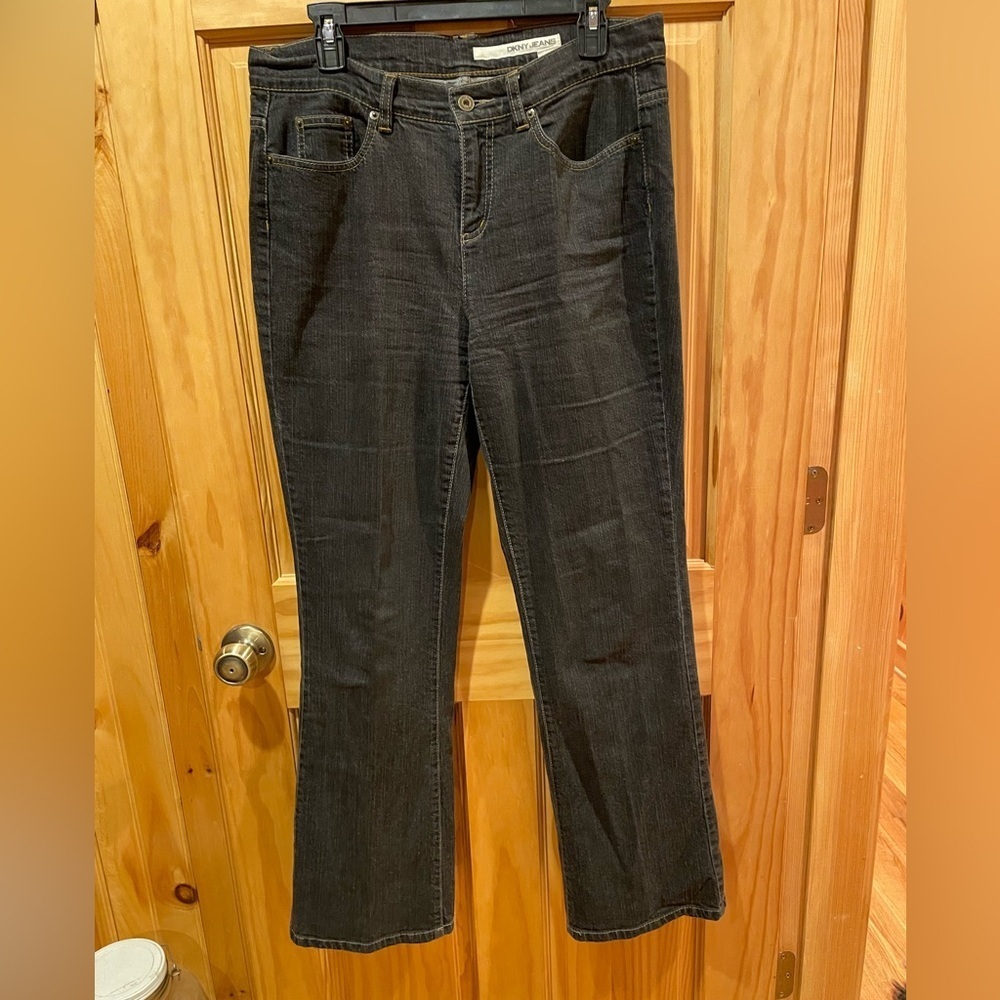 DKNY Women’s Jeans sz 12 Dark Gray SOHO Bootcut Mid Rise Stretch Med Wash Denim